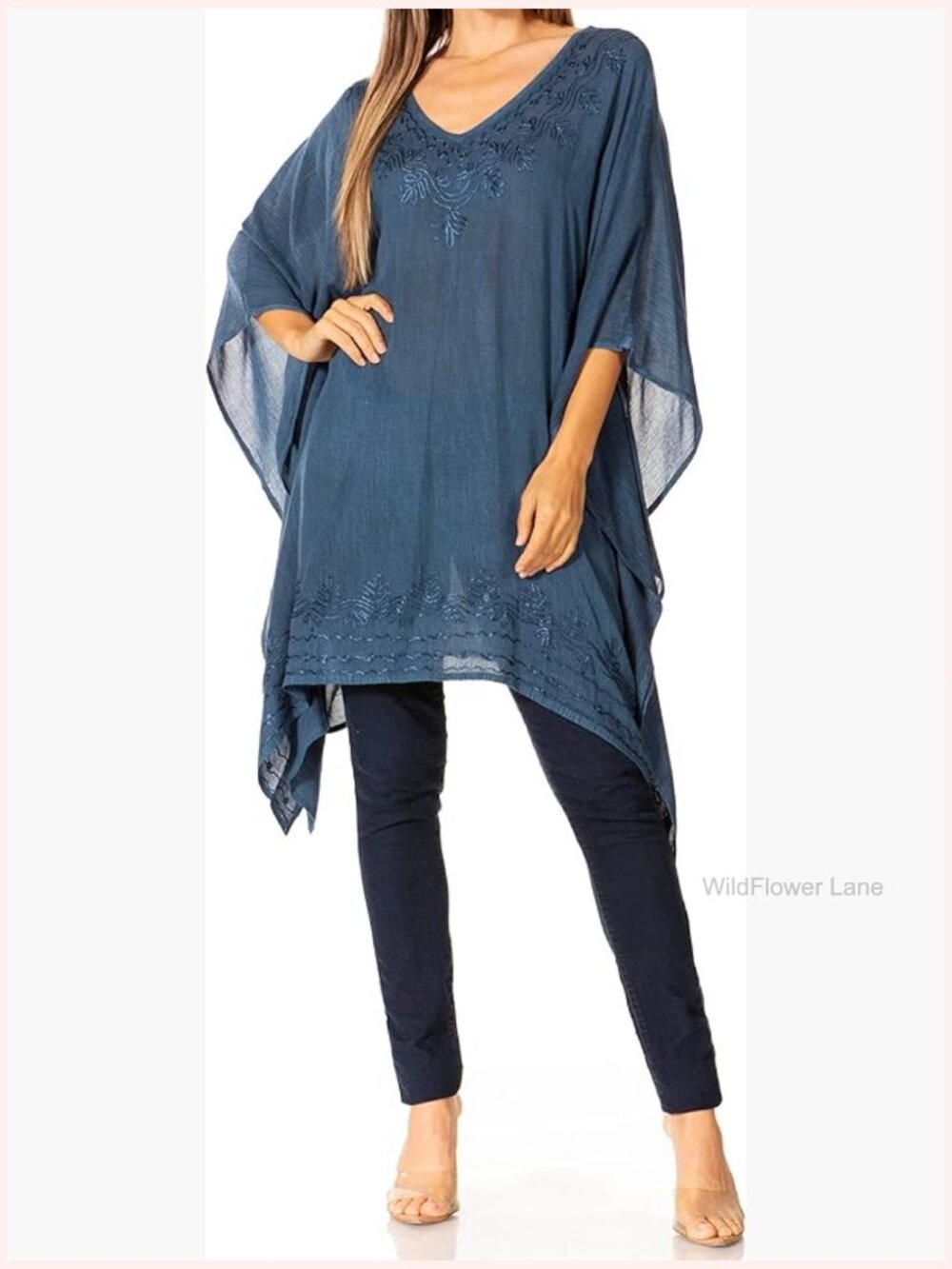 Lightweight Stonewashed Poncho Top Blouse Caftan Cover Up